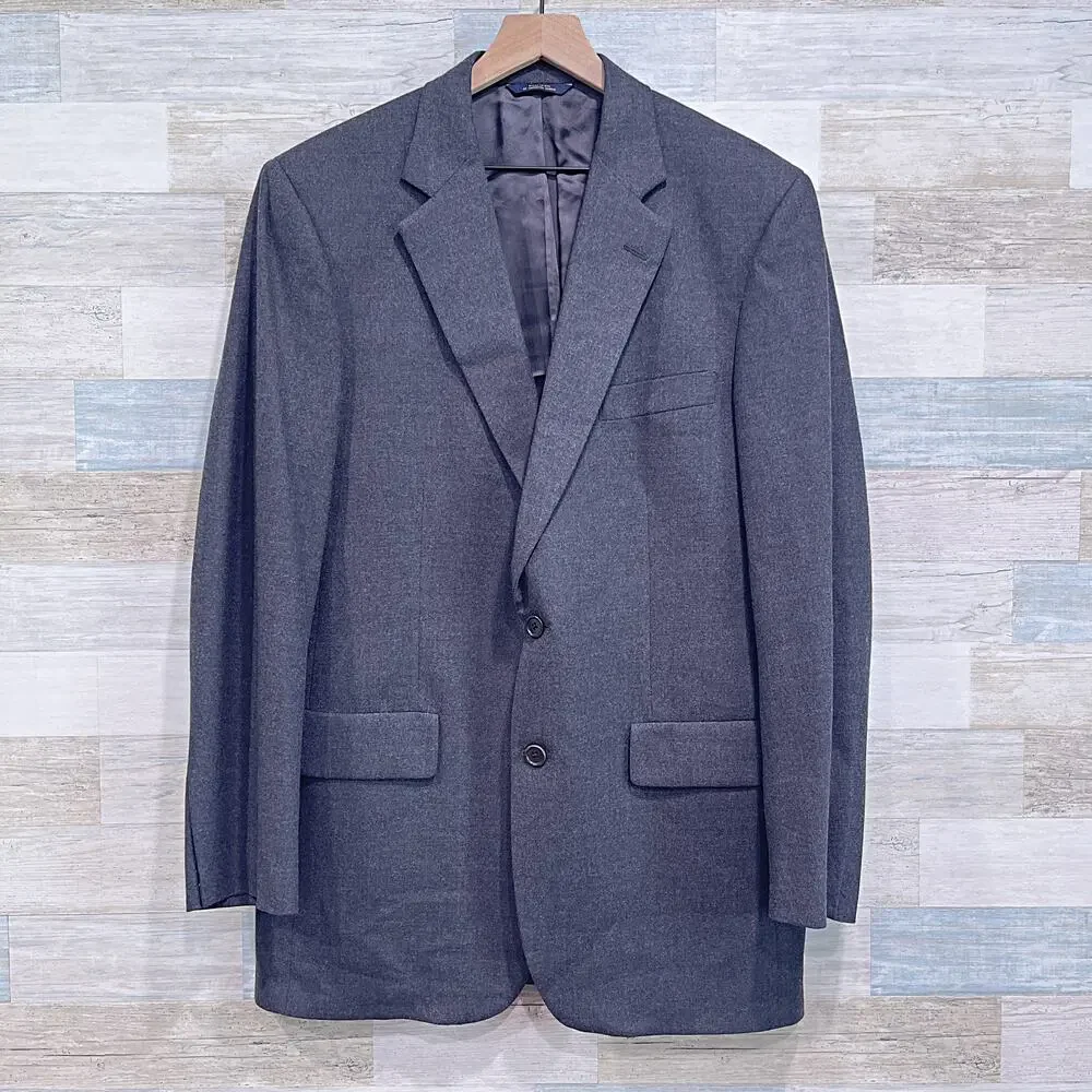 Brooks Brothers Stretch Flannel Wool Suit Gray Two Button Mens 42L 34x32 Pleated